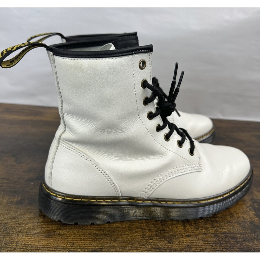 Dr. Martens Zavala White Leather Lace Up Combat Ankle Boots Women's 10 Men's 9 - Picture 5 of 16